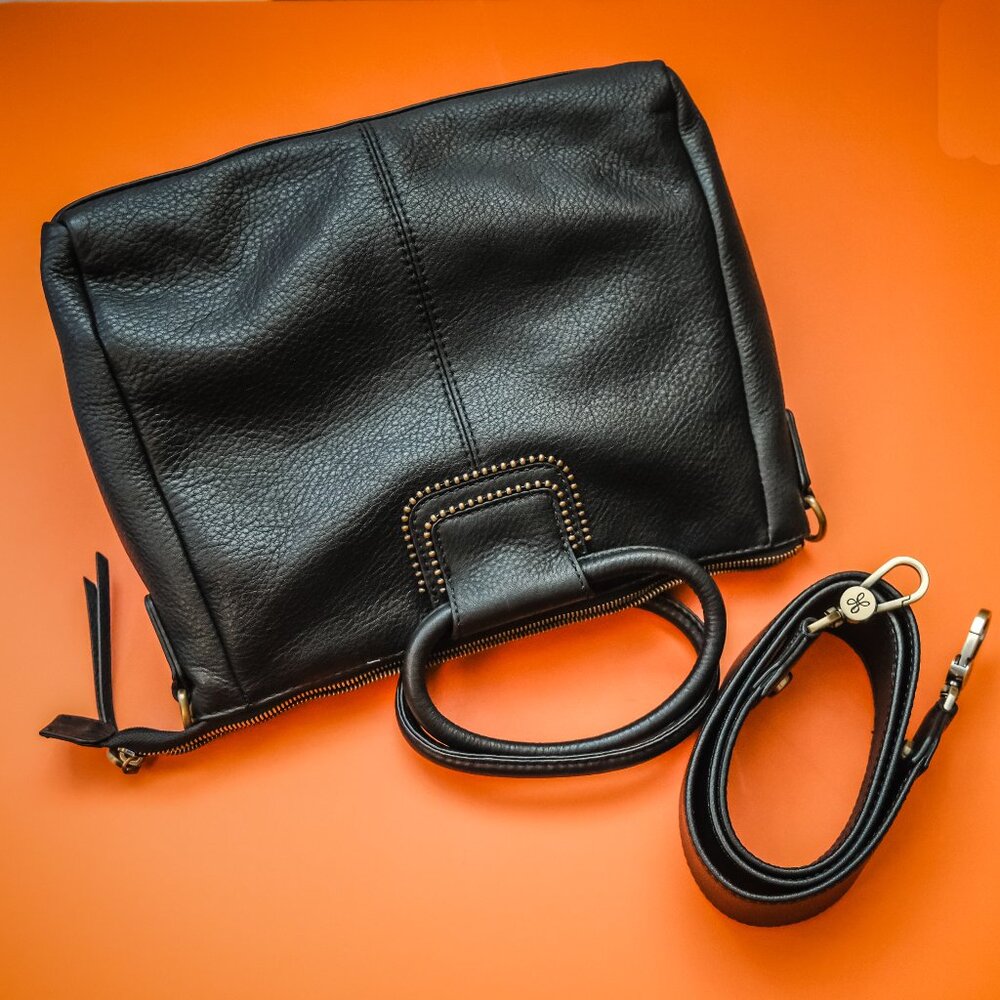 HOBO International- Medium Sheila Black Crossbody- Stud Detail Guitar Strap